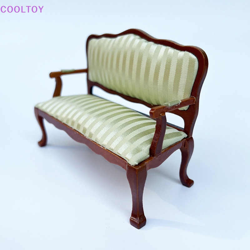 Cooltoy Mô Hình Ghế sofa Hai Tay Vịn Màu Xanh Lá Kẻ Sọc Trang Trí Nội Thất Nhà Búp Bê 1: 12