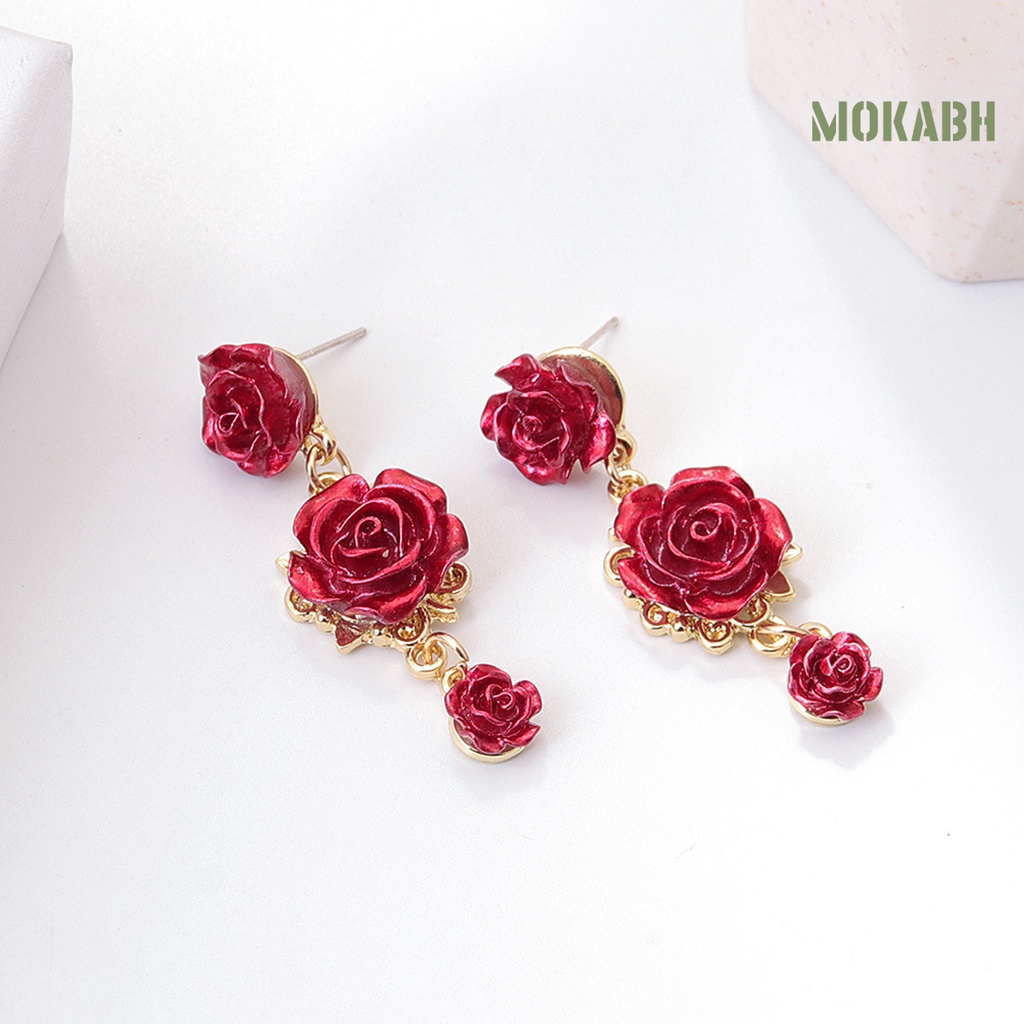 1 Đôi Bông Tai Hợp Kim Hình Hoa Hồng Đính Đá Phong Cách Retro
