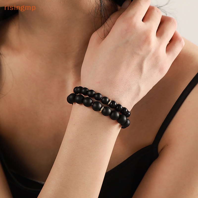 [risingmp] Vòng Tay Cặp Đôi Màu Đen Onyx Thiết Kế Đơn Giản Phong Cách Hàn Quốc Cho Nam Và Nữ