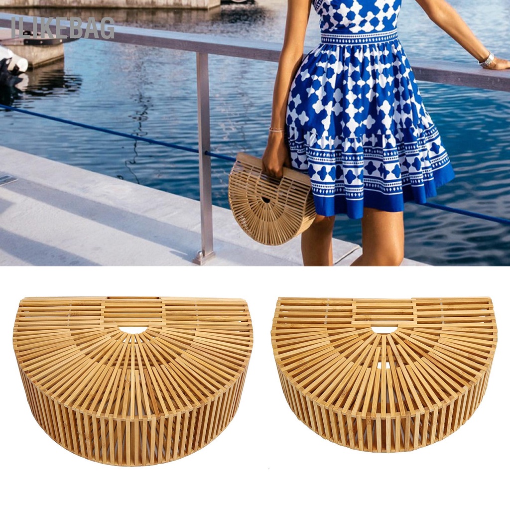 Ilikebag Túi tre cổ điển cho nữ xách dệt hình bán nguyệt Rỗng đi biển mùa hè