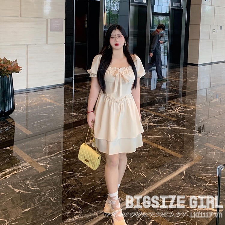 Váy đầm nữ Bigsize Đầm dự tiệc sang trọng dáng xoè tay ngắn cổ vuông P