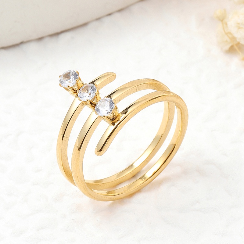 Nhẫn Thép Titan Ba Lớp Đính Đá Zircon Thời Trang Mới Cho Nữ