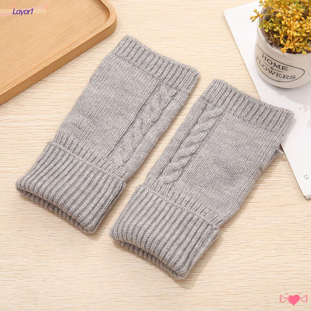 1 Găng Tay Len Dài Hở Ngón Dày Dặn Giữ Ấm Cho Nữ