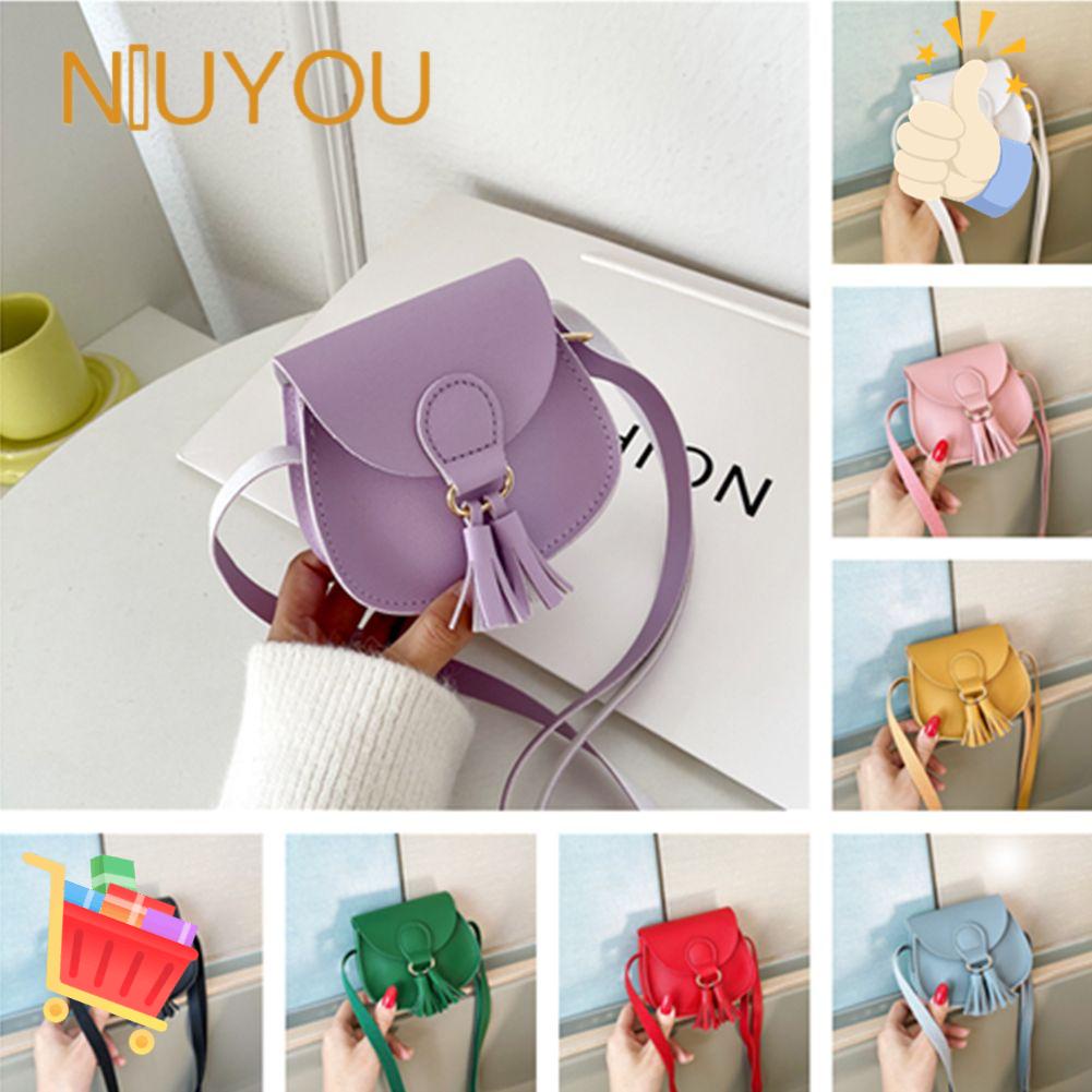 Túi Đeo Chéo Mini Bằng Da PU Màu Trơn Đính Tua Rua Thời Trang Cho Nữ