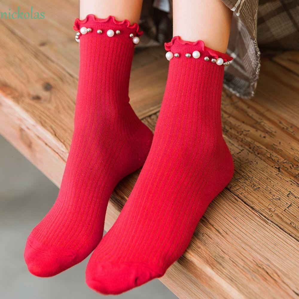 Nickolas Vớ Phối Ren Họa Tiết Kẻ Sọc Dọc Phong Cách Harajuku Đáng Yêu Thời Trang Mùa Thu Cho Nữ Sinh