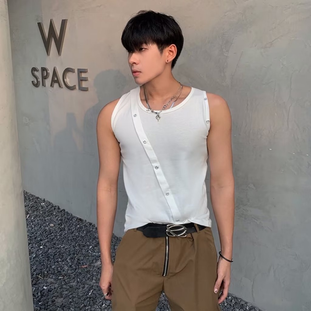 Áo Thun Sát Nách Dáng Ôm Cài Nút Xây Dựng Thời Trang Mùa Hè Cao Cấp Cho Nam