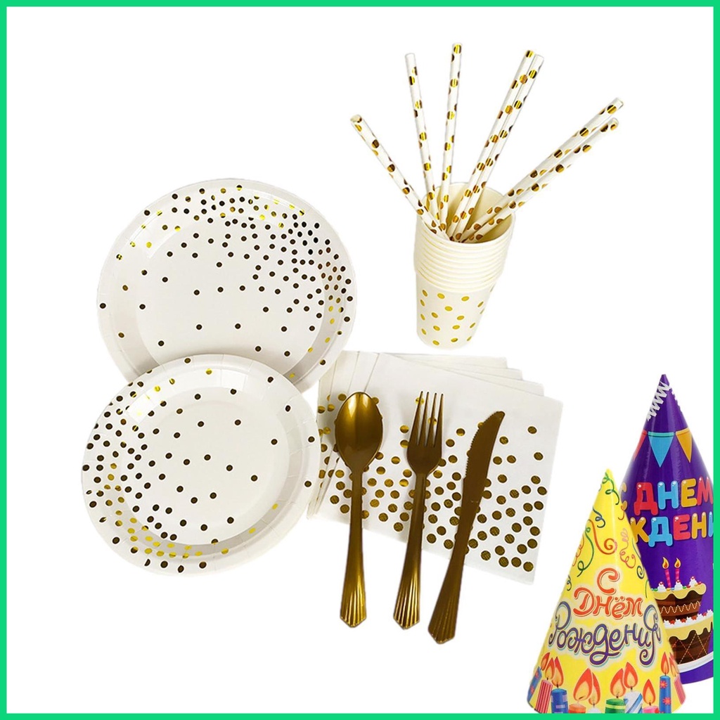 Bộ Đĩa Ăn Bằng Giấy Họa Tiết Chấm Bi Màu Vàng Tiện Dụng