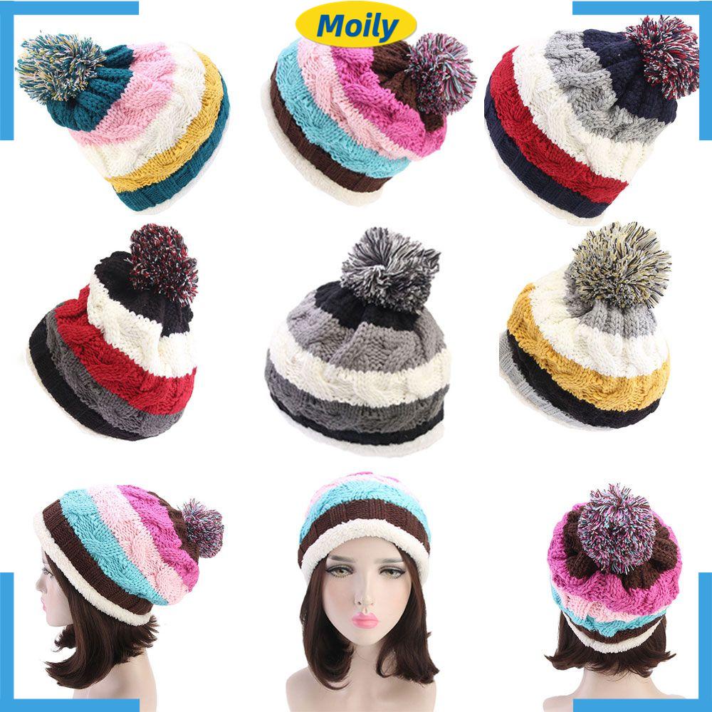 Mũ Len Beanie Họa Tiết Sọc Thời Trang Cho Nữ