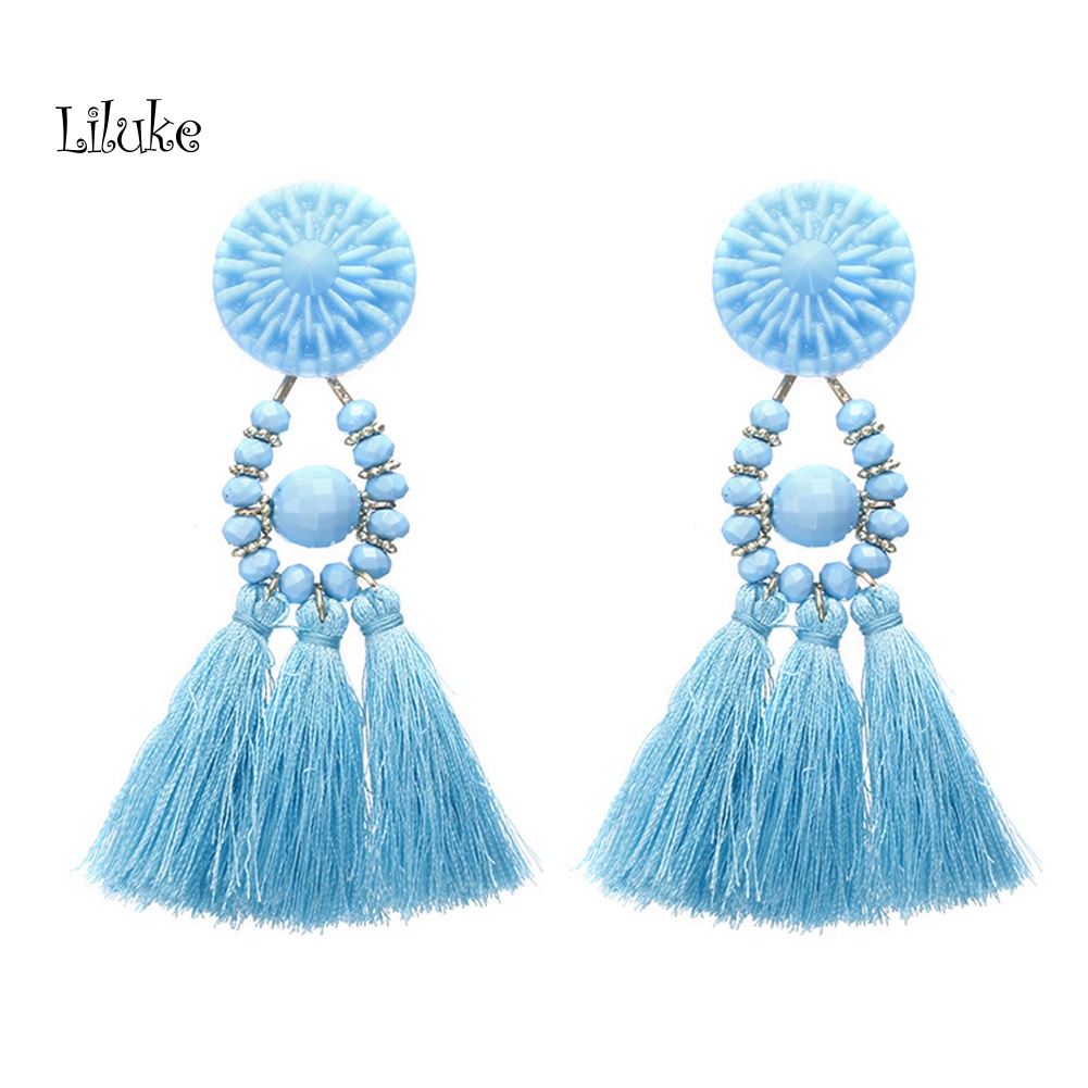 Đôi Khuyên Tai HìNh HạT NhựA PhốI Tua Rua ThờI Trang Cho Nữ