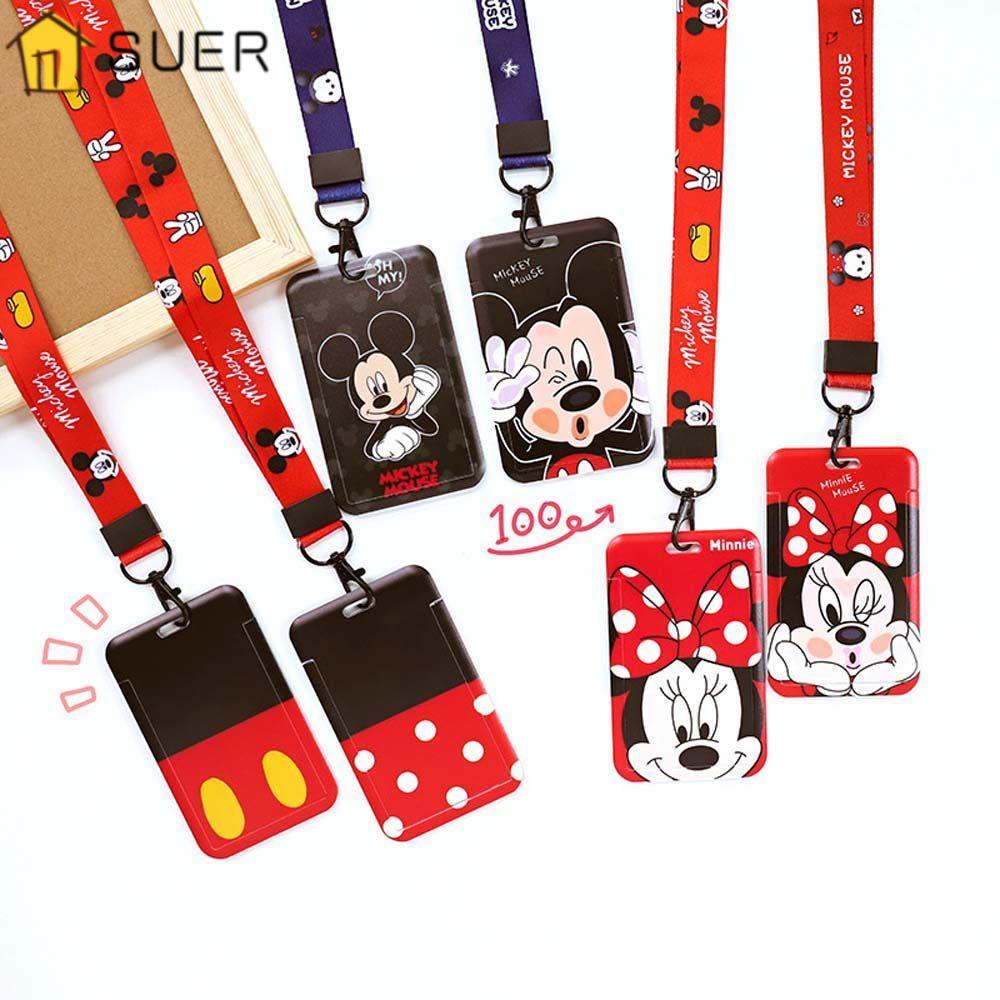 Ốp Điện Thoại Có Ngăn Đựng Thẻ Kèm Dây Đeo In Hoạt Hình Mickey Minnie Dễ Thương Cho Học Sinh / Nhân Viên Văn Phòng