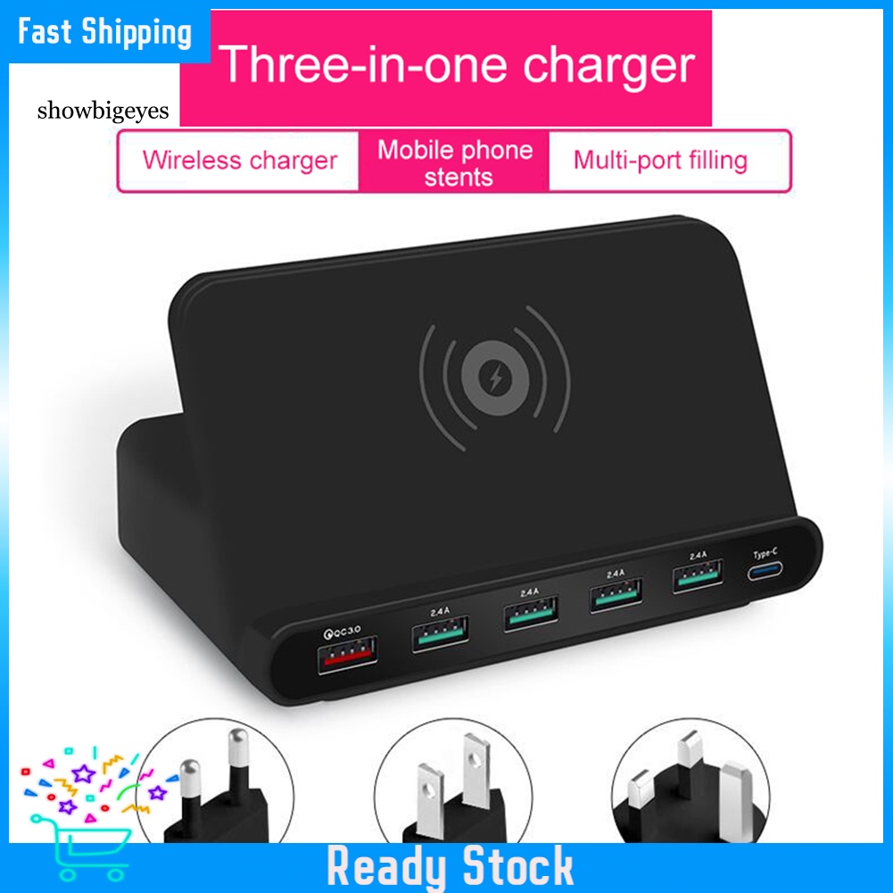 Đế Sạc Nhanh Không Dây USB Type-C 3 Trong 1 6 Cổng 3.0 2.14A