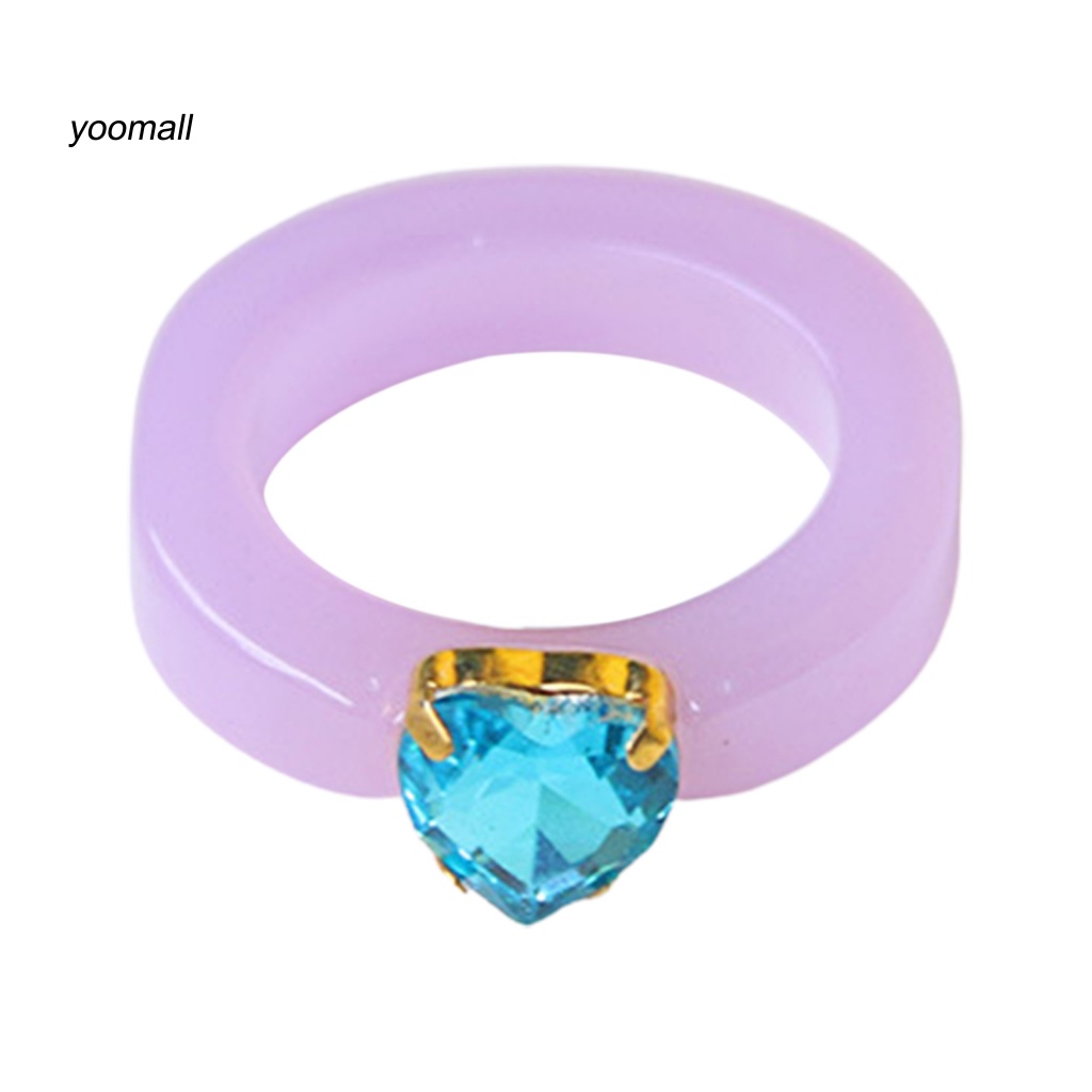 Yo / Nhẫn Resin Hình Trái Tim Đính Đá Màu Kẹo Ngọt Dễ Phối Đồ Cho Nữ