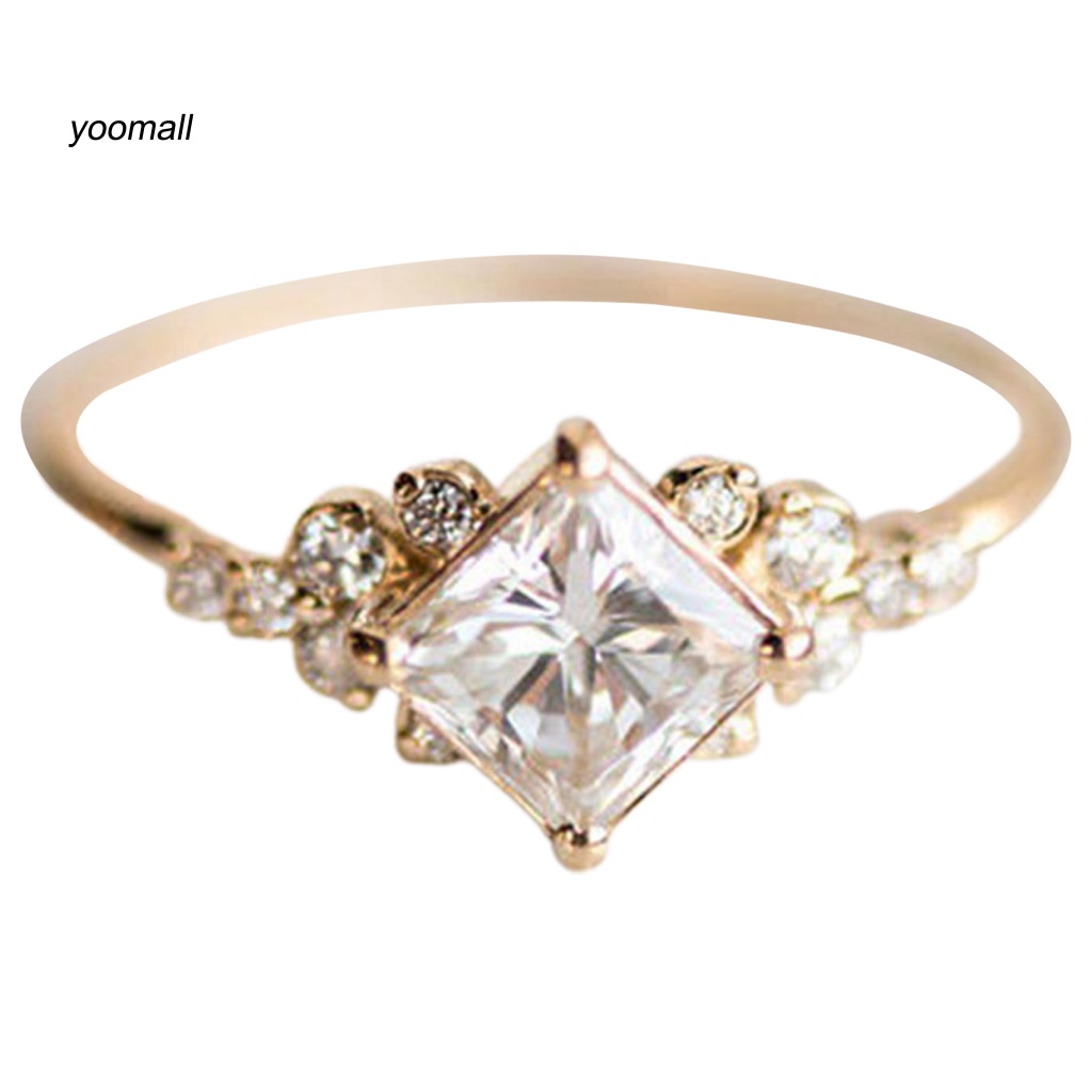 Nhẫn Cưới Mặt Vuông Đính Đá Zircon Thanh Lịch Cho Nữ