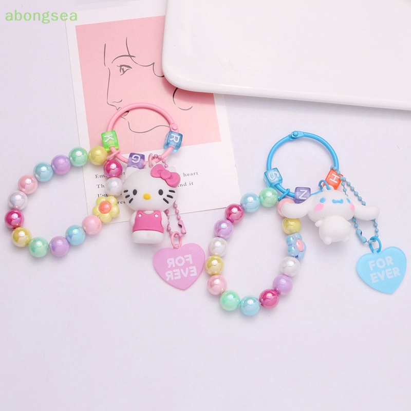 Abongsea Móc Khóa Silicon Màu Kẹo Ngọt Hình Chó Mèo Hoạt Hình Có Khối Lập Phương Cho Nữ