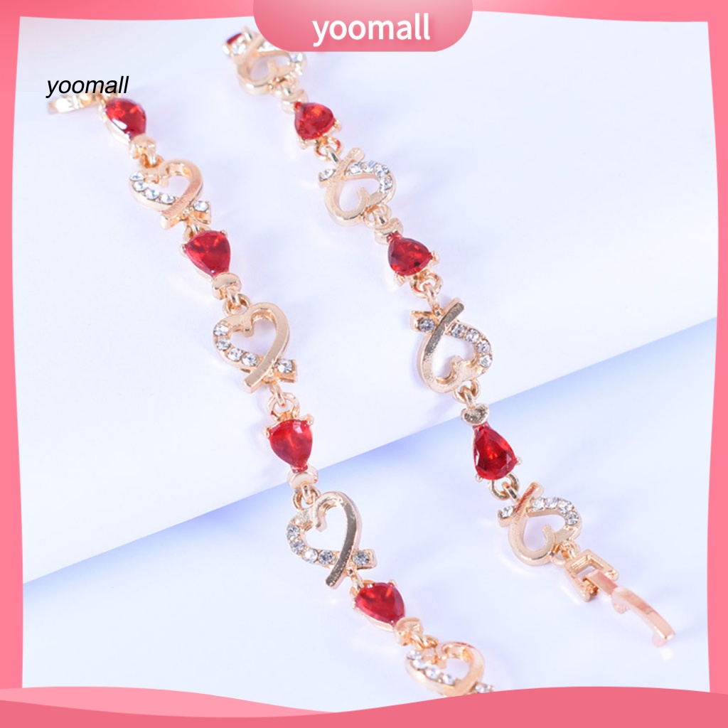 Vòng Tay Hợp Kim Đính Đá Hình Trái Tim Xinh Xắn Cho Nữ