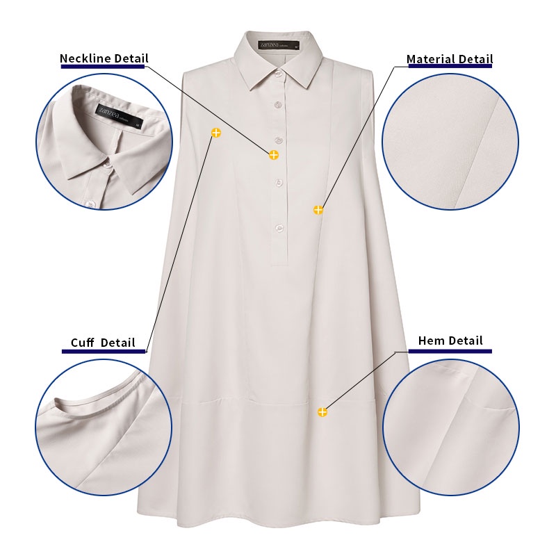 Zanzea Đầm Nữ Cộc Tay Cổ Bẻ Thời Trang Hàn