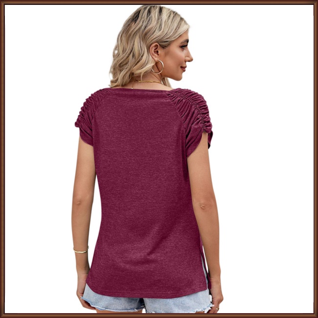 Áo Thun Tay Ngắn Cổ Chữ U Màu Sắc Đơn Giản Thoáng Khí Dành Cho Nữ