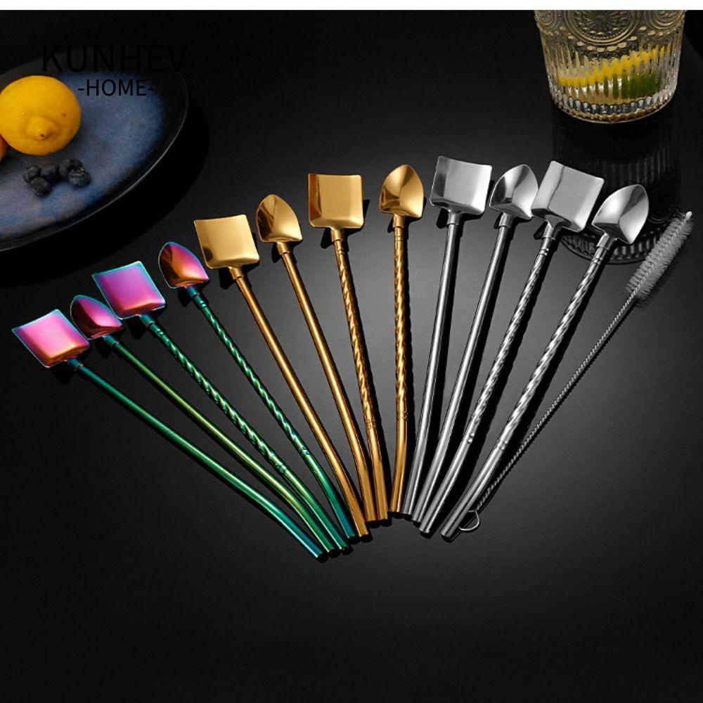 KUNHEV Set 5 Ống Hút Inox Tái Sử Dụng Tiện Lợi