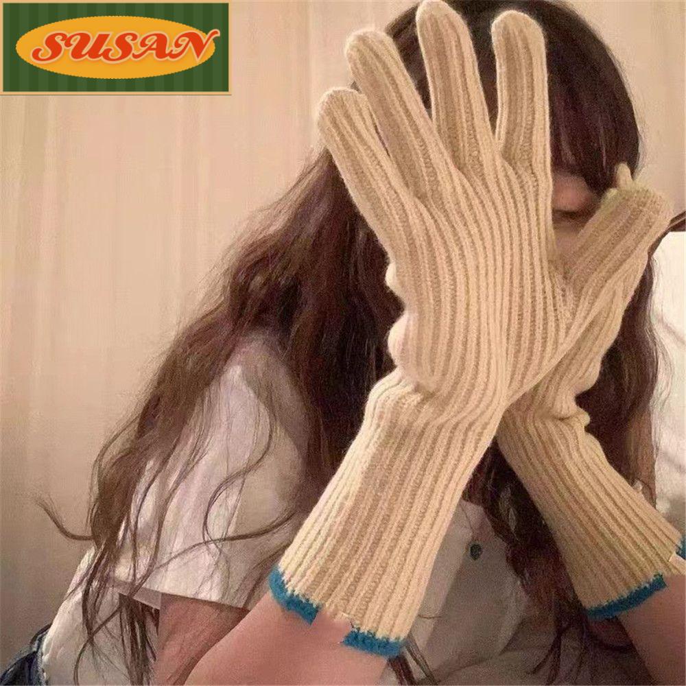 Găng Tay Dệt Kim Dày Dặn Ấm Áp Bảo Vệ Ngón Tay Toàn Diện