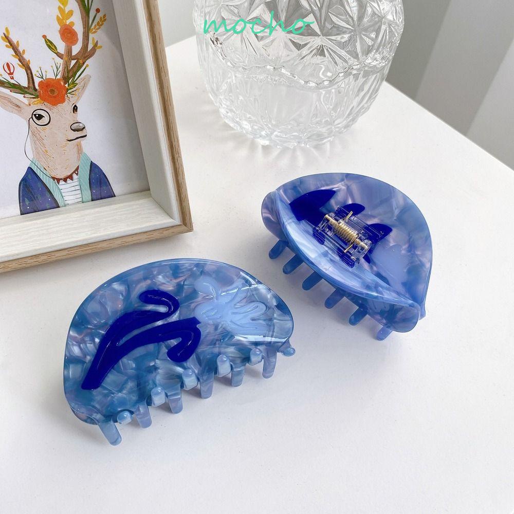 Mocho Kẹp Tóc Đuôi Ngựa Hình Tròn Màu Xanh Dương Họa Tiết Hoa Acetate Sáng Tạo Ins Cho Nữ