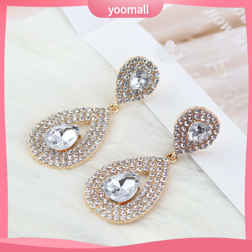 [YM] Bông Tai Xỏ Lỗ Dạng Chuỗi Hạt Kim Cương Phong Cách Âu Mỹ Cho Nữ