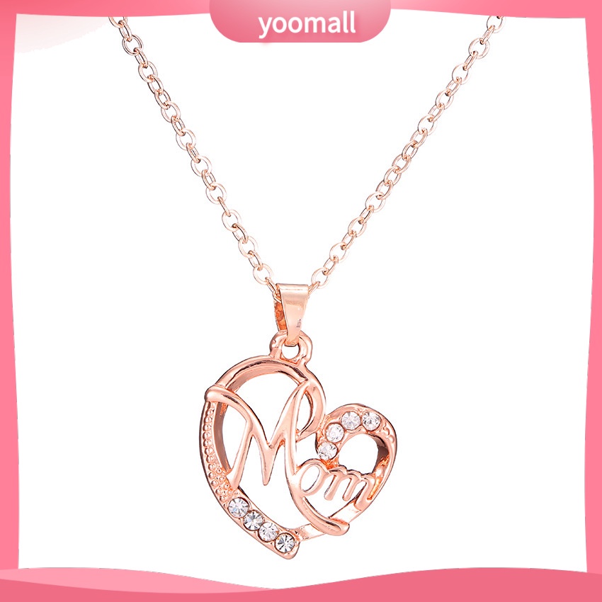 [YM] Vòng cổ Mặt Hình Trái Tim Đính Kim Cương Chữ mom