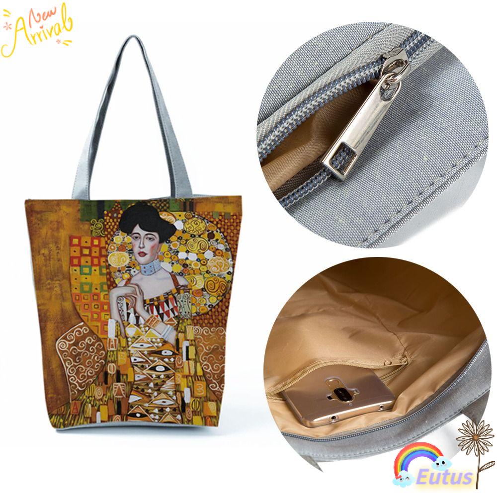 EUCA Túi Tote Vải Lanh Kích Thước Lớn Thời Trang Dành Cho Nữ