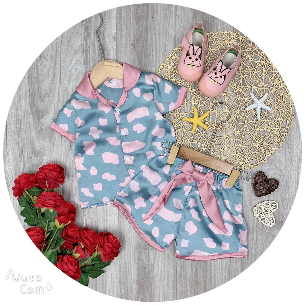 SALE BỘ PIJAMA CÔC TAY CHẤT LỤA SATIN MỀM MỊN MÁT CHO BÉ GÁI SIZE 14-27KG