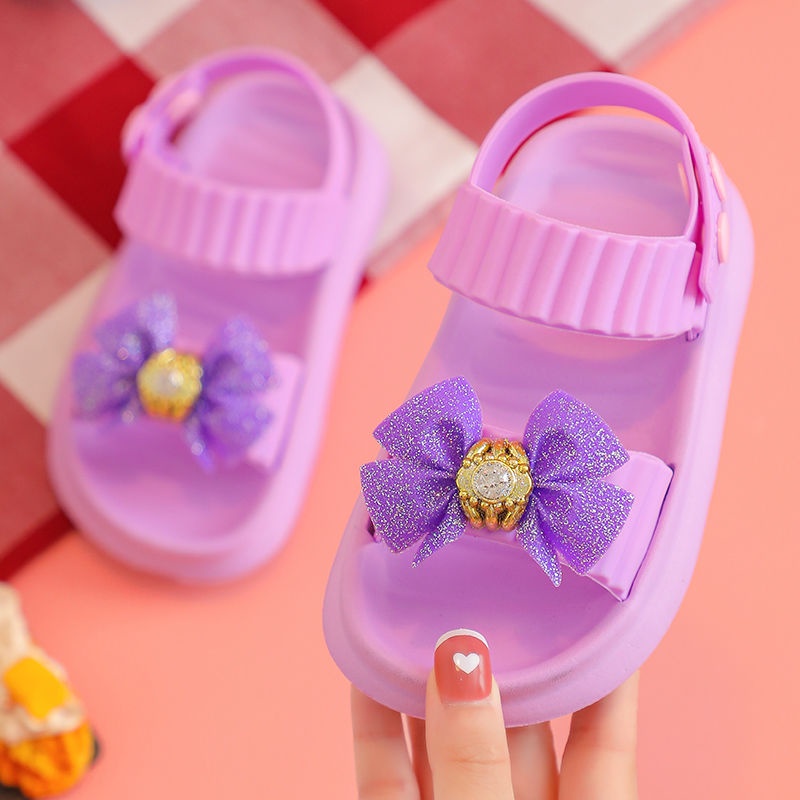 Xăng đan Nhựa EVA Đế Mềm Chống Trượt Thoáng Khí Đính Nơ Thời Trang Mùa Hè Cho Bé Gái
