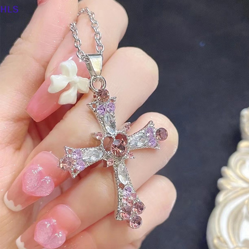 Vòng cổ Mặt Hình Thánh Giá Đính Đá Zircon Màu Tím Thời Trang Dành Cho Nữ