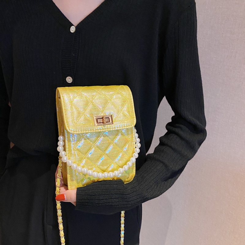 Túi Đeo Chéo Vai Mùa Hè 2023 AC2433 Dáng Vuông Nhỏ Thêu Họa Tiết Đính Hạt Ngọc Trai Có Khóa