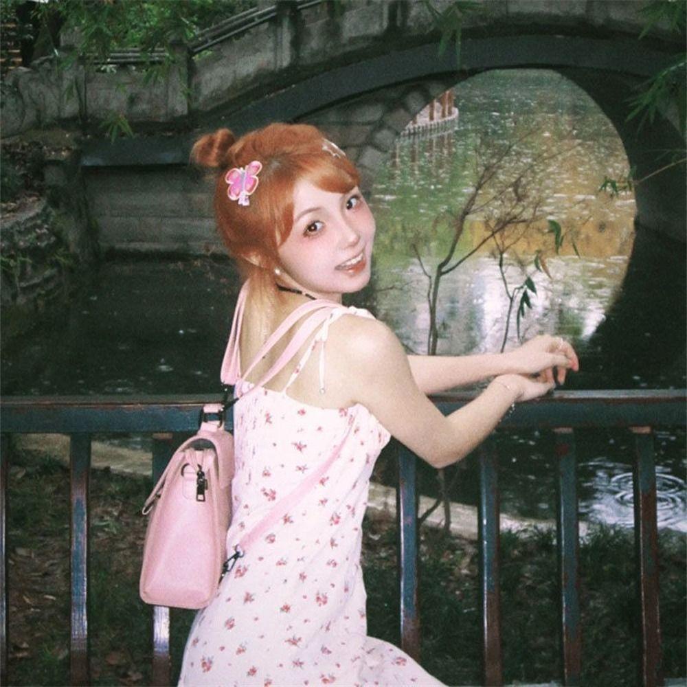 FORBETTER Kẹp Tóc Mái Bên Màu Hồng Thêu Họa Tiết Kẻ Sọc / Bướm Xinh Xắn Cho Nữ