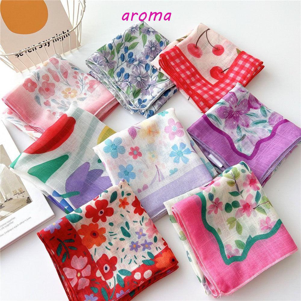 AROMA Khăn Choàng Cổ Vuông In Họa Tiết Cherry Đơn Giản Thời Trang Cho Nữ