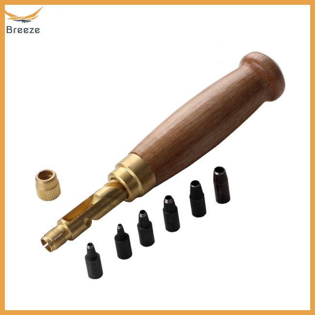 Bộ 6 Dụng Cụ Đục Lỗ Tự Động Bằng Thép Không Gỉ + Gỗ 1 Cái