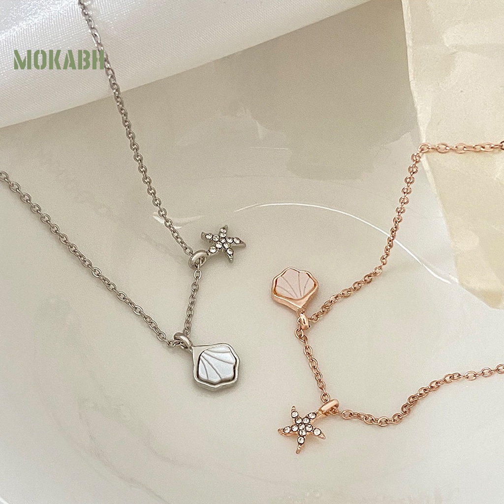 [Mok Abh] Vòng cổ Hợp Kim Mặt Hình Vỏ Sò Đính Kim Cương Giả Màu Trơn Cho Nữ