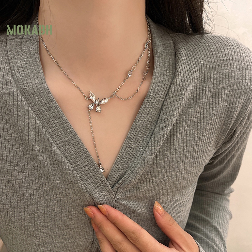 Vòng cổ Hai Lớp Họa Tiết Hình Con Bướm Đính Đá Thời Trang Dành Cho Nữ
