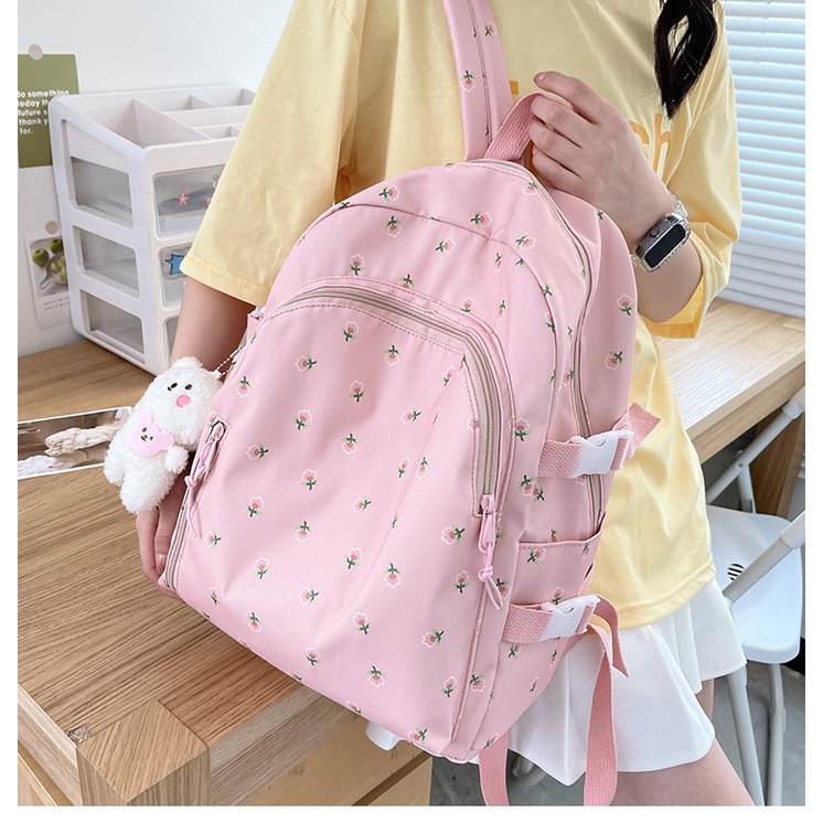 Balo nữ đi học xinh xắn GENZY, balo ulzzang họa tiết hoa nhí nhiều màu phong cách thời trang B014