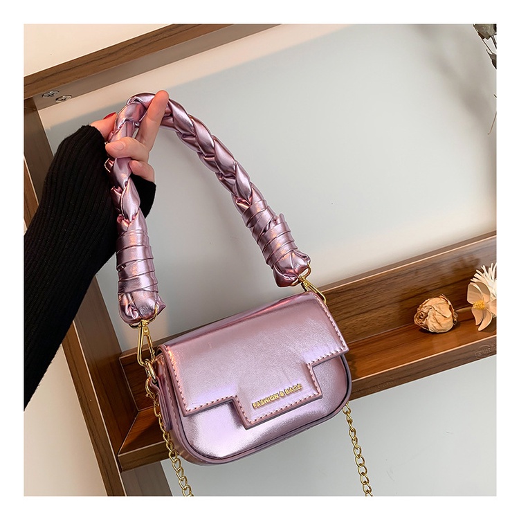 Túi Xách Đeo Vai Kiểu Vuông Nhỏ Màu Laser Phối Dây Xích Thời Trang Cao Cấp