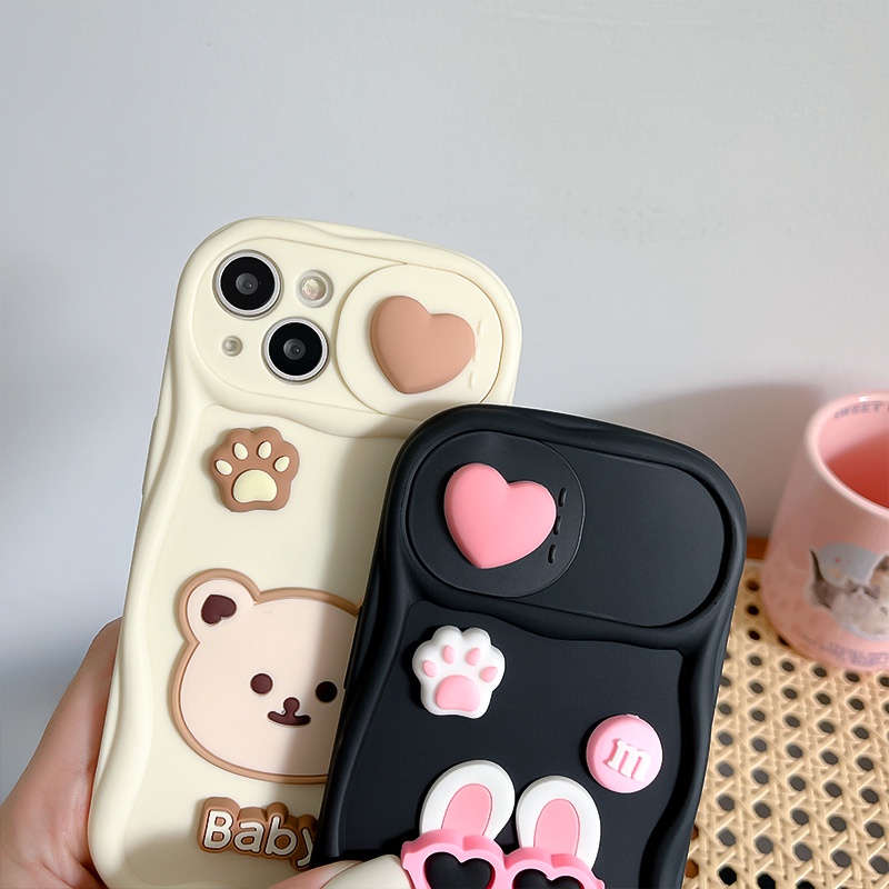 Ốp Điện Thoại TPU Mềm Chống Sốc Hình Gấu Thỏ 3D Cho IPhone 14 13 12 11 Pro Max