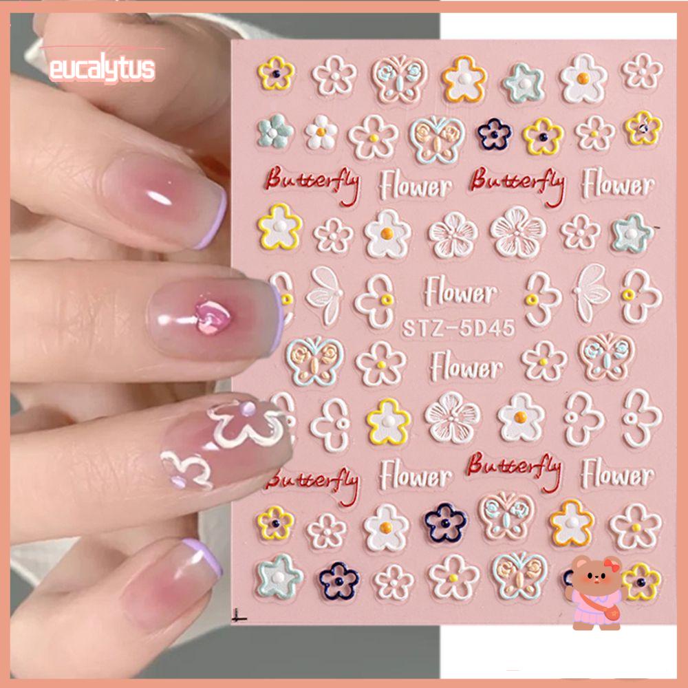 EUTUS Miếng Dán Trang Trí Móng Tay Họa Tiết Hoa 5D Dập Nổi