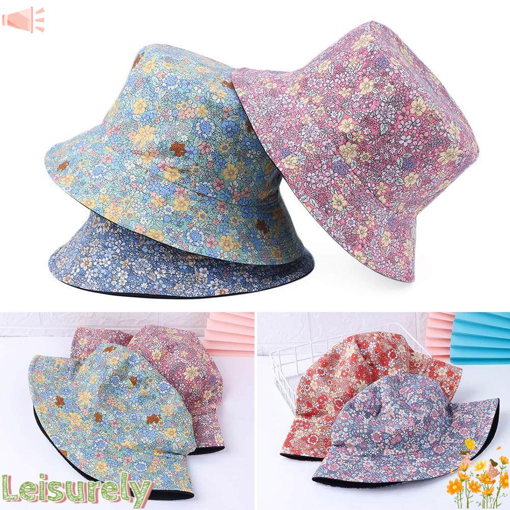 LEILY Mũ Tai Bèo Cotton Hai Mặt Thoáng Khí In Họa Tiết Hoa Thời Trang Xuân Hè