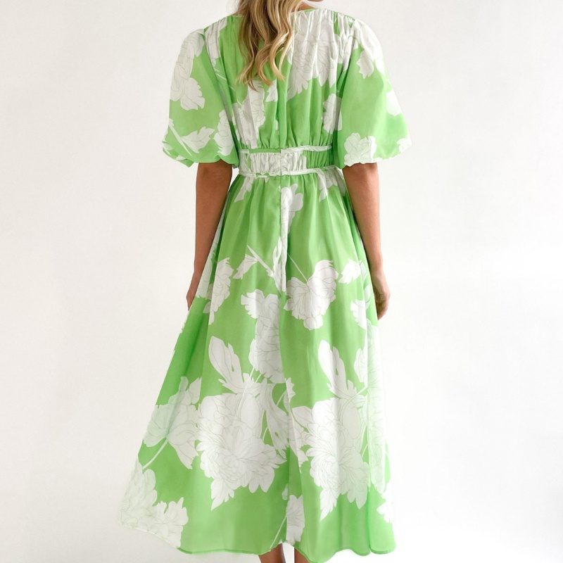 Đầm Maxi Dài Dáng Chữ A Tay Ngắn Cổ Chữ V In Họa Tiết Hoa Thời Trang Mùa Hè Cho Nữ