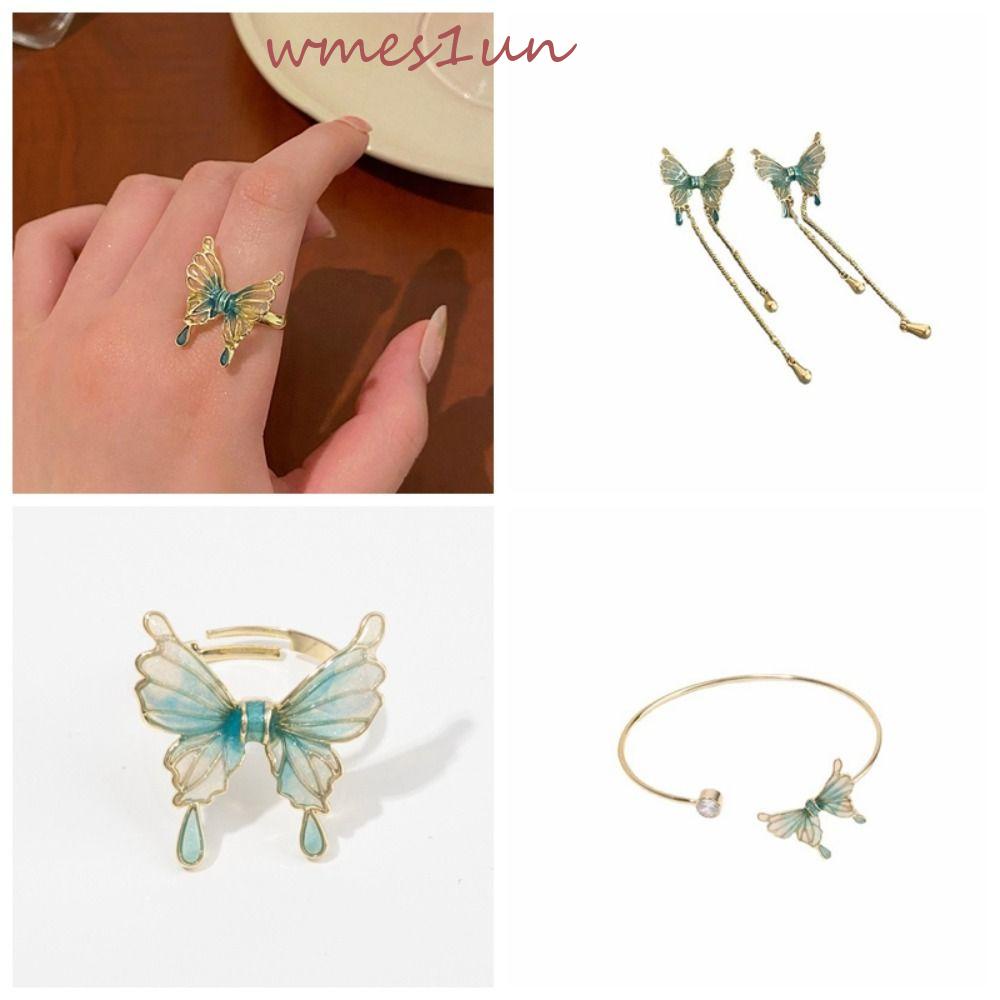 Wmes15h Bông Tai Tua Rua Dài Hình Bướm Đính Đá Xanh Lá Hàn Quốc Cho Nữ