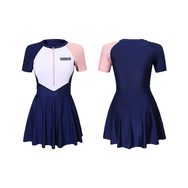 Đồ bơi nữ kín đáo tay ngắn CÓ MÚT CÓ SIZE-Bikini đi biển 2 mảnh có tay váy xoè- đồ bơi học sinh nữ AA7547