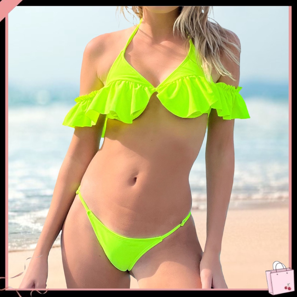 Bộ Đồ Bơi Bikini Nâng Ngực Thiết Kế Nhún Bèo Màu Sắc Tươi Sáng Thời Trang Đi Biển Mùa Hè Quyến Rũ Cho Nữ