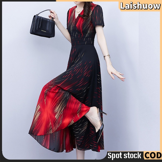 Đầm Midi Dáng Chữ A Lưng Cao Cổ Chữ V in Họa Tiết Cổ Điển Cỡ Lớn Thời Trang Cho Nữ