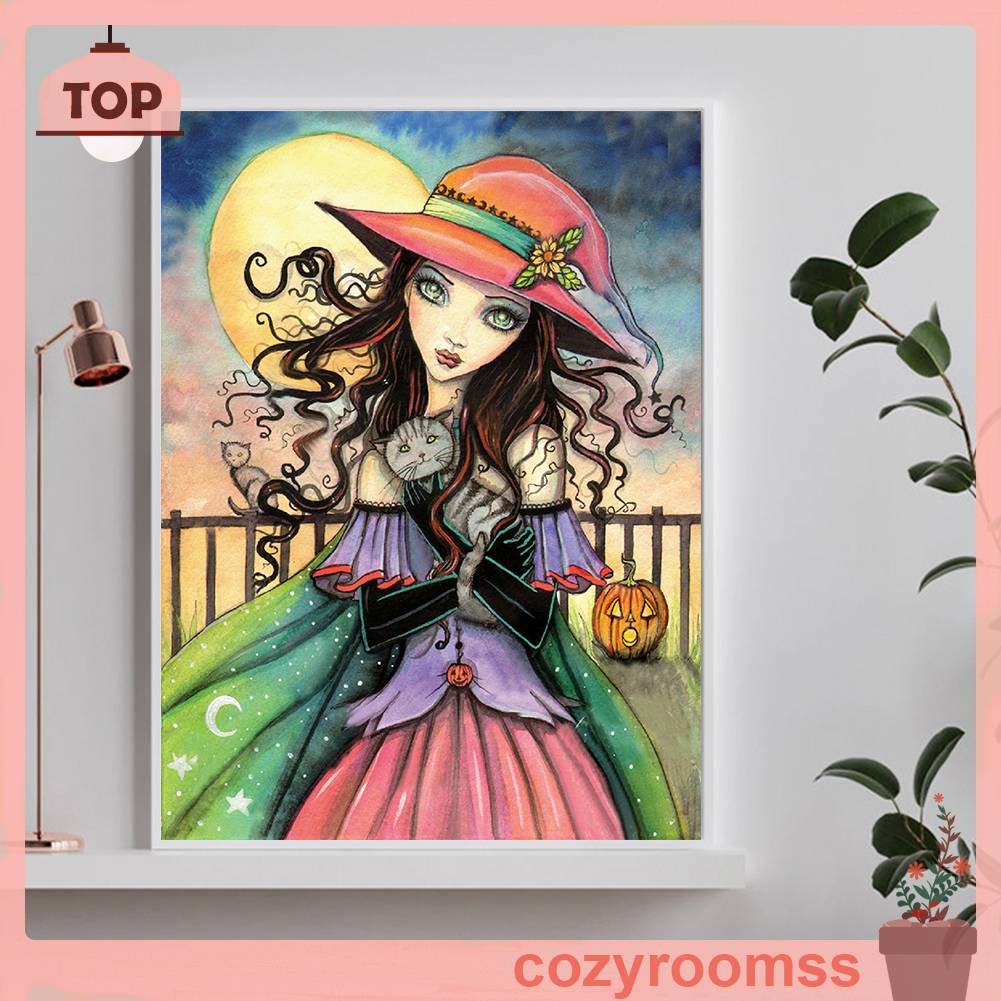 Tranh Đính Đá Kim Cương Toàn Bộ 5D DIY Hình Vẽ Cô Gái Gothic Trang Trí Nhà Cửa