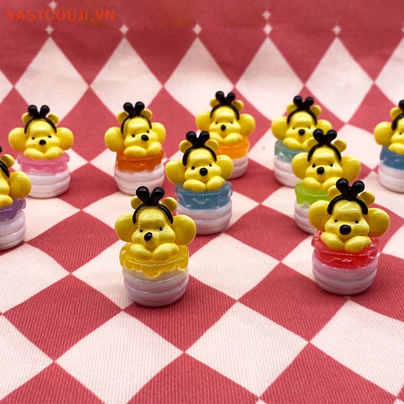 Móc Khóa Hình Chú Gấu Winnie Bằng Nhựa Resin Màu Dạ Quang DIY