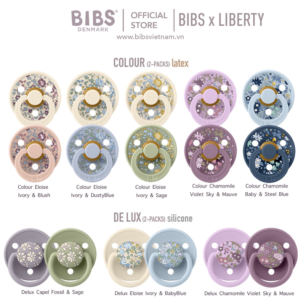 Ti Giả BIBS X LIBERTY Cao su & Silicon Đan Mạch Chính Hãng Cho Bé, TẶNG HỘP ĐỰNG, Chất Liệu Mềm Mại