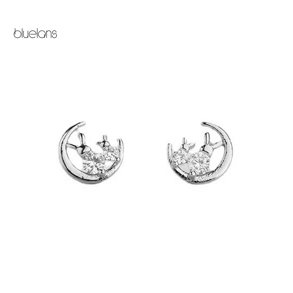 Bộ Vòng cổ + Bông Tai Đính Đá Hình Thỏ &amp; Mặt Trăng Kiểu Hàn Quốc